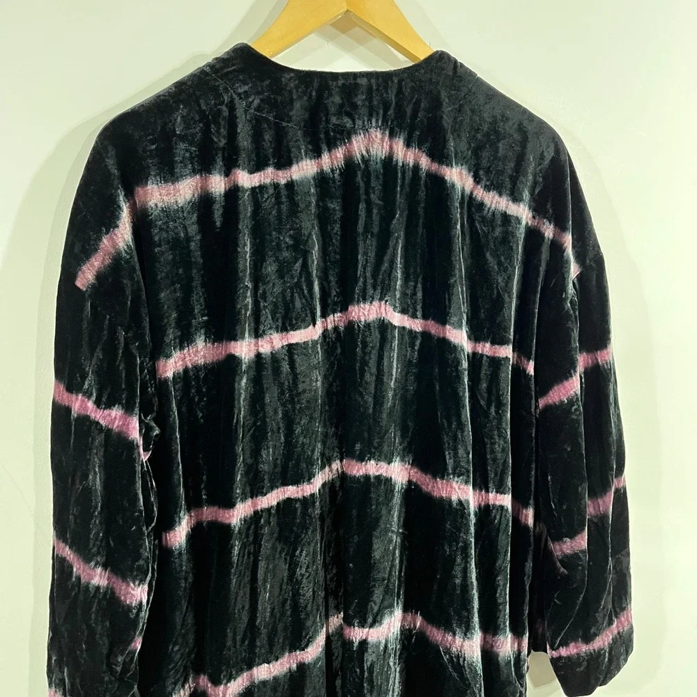 Pure Jill J Jill Velvet Kimono Duster Cardigan Black Stripe Womens Large Artsy